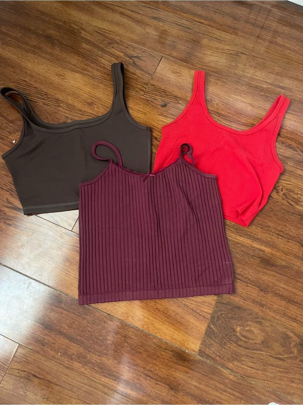 Cami cropped tank tops red, brown, burgundy
